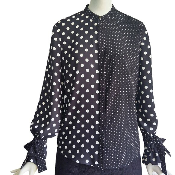 PAUL SMITH PS Polka Dot Contrast Wrist Tie Ruffle Sleeve Button Front Blouse 38 - Picture 1 of 8